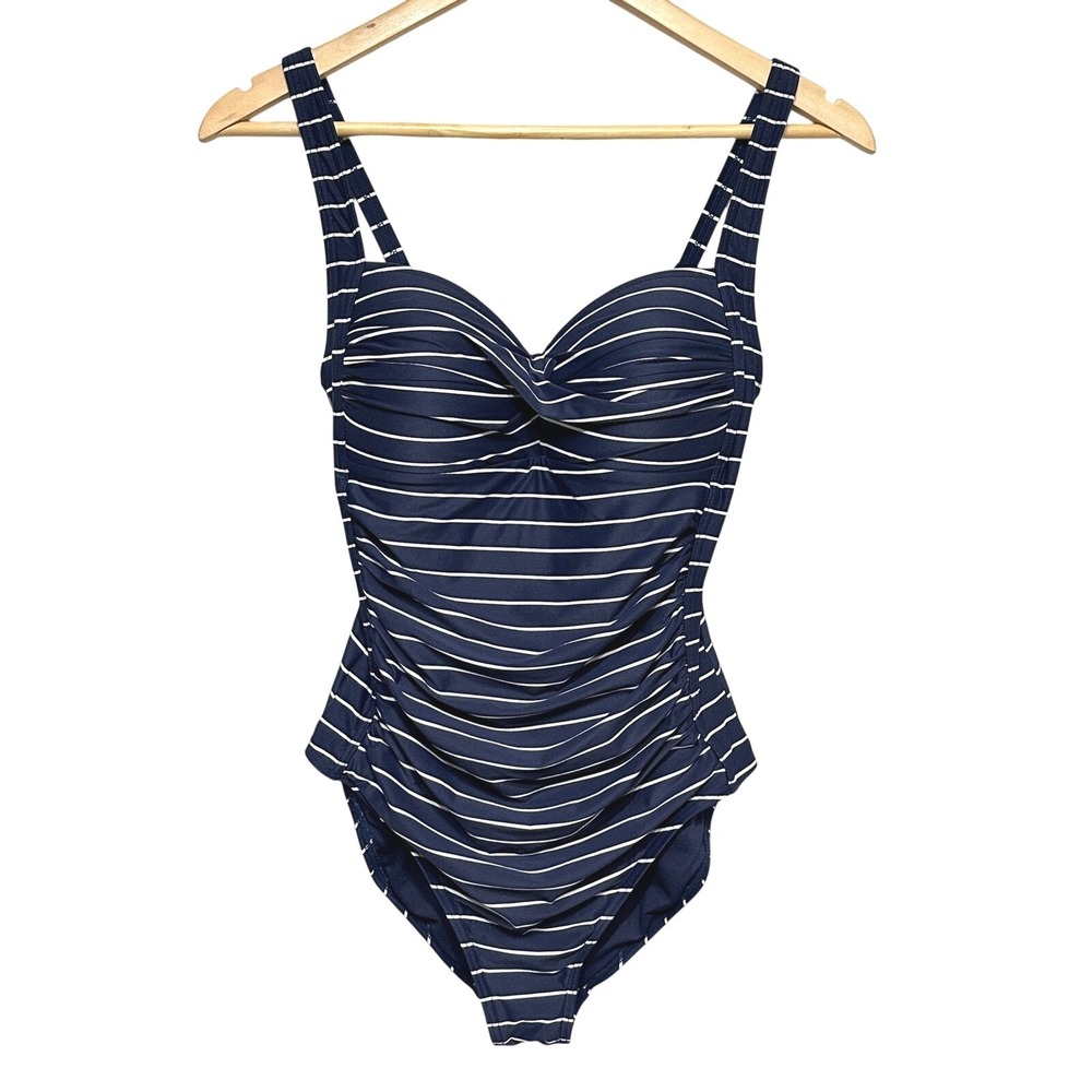 Bond Eye Australia Navy White Striped One Piece Swimsuit Womens US 8 Nautical